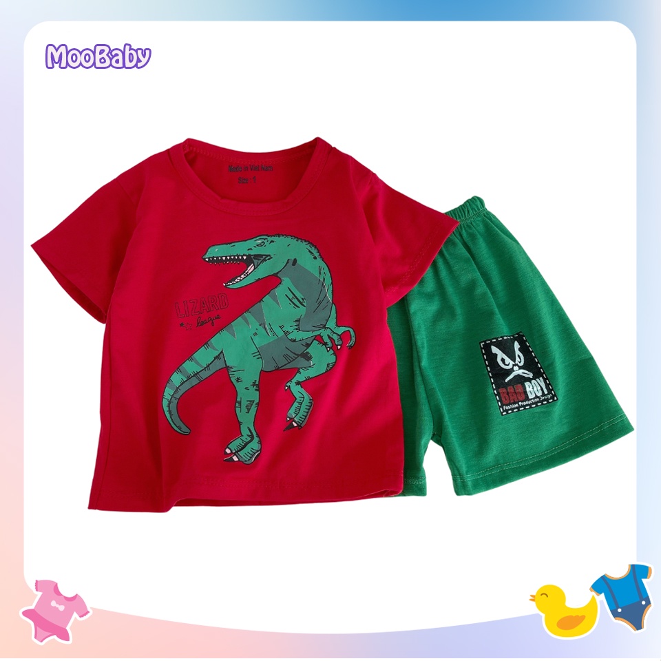 Đồ Bộ Hè Cộc tay In Hình Khủng Long Cho Bé Trai Chất Cotton cao cấp, Quần áo trẻ em từ 8-18kg - MOOBABY SHOP