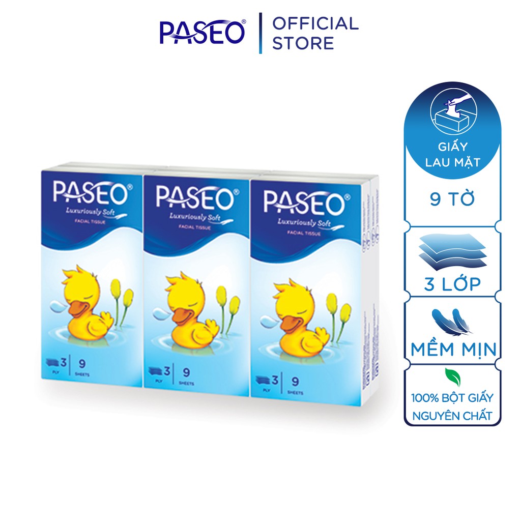 Khăn giấy lau mặt Paseo Hanky 9 tờ 3 lớp