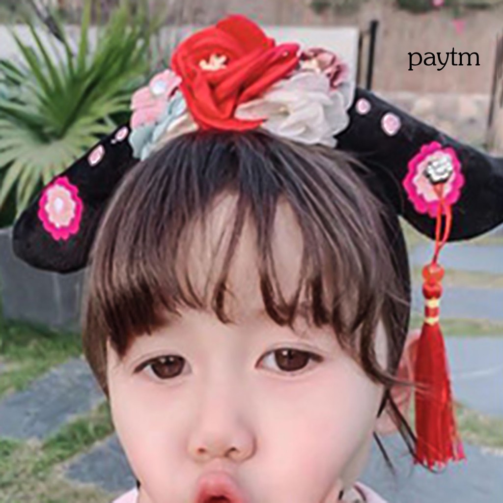 Băng Đô Cài Tóc Đính Hoa Tua Rua Hóa Trang Công Chúa Trung Hoa Cổ Điển Cho Bé Gái