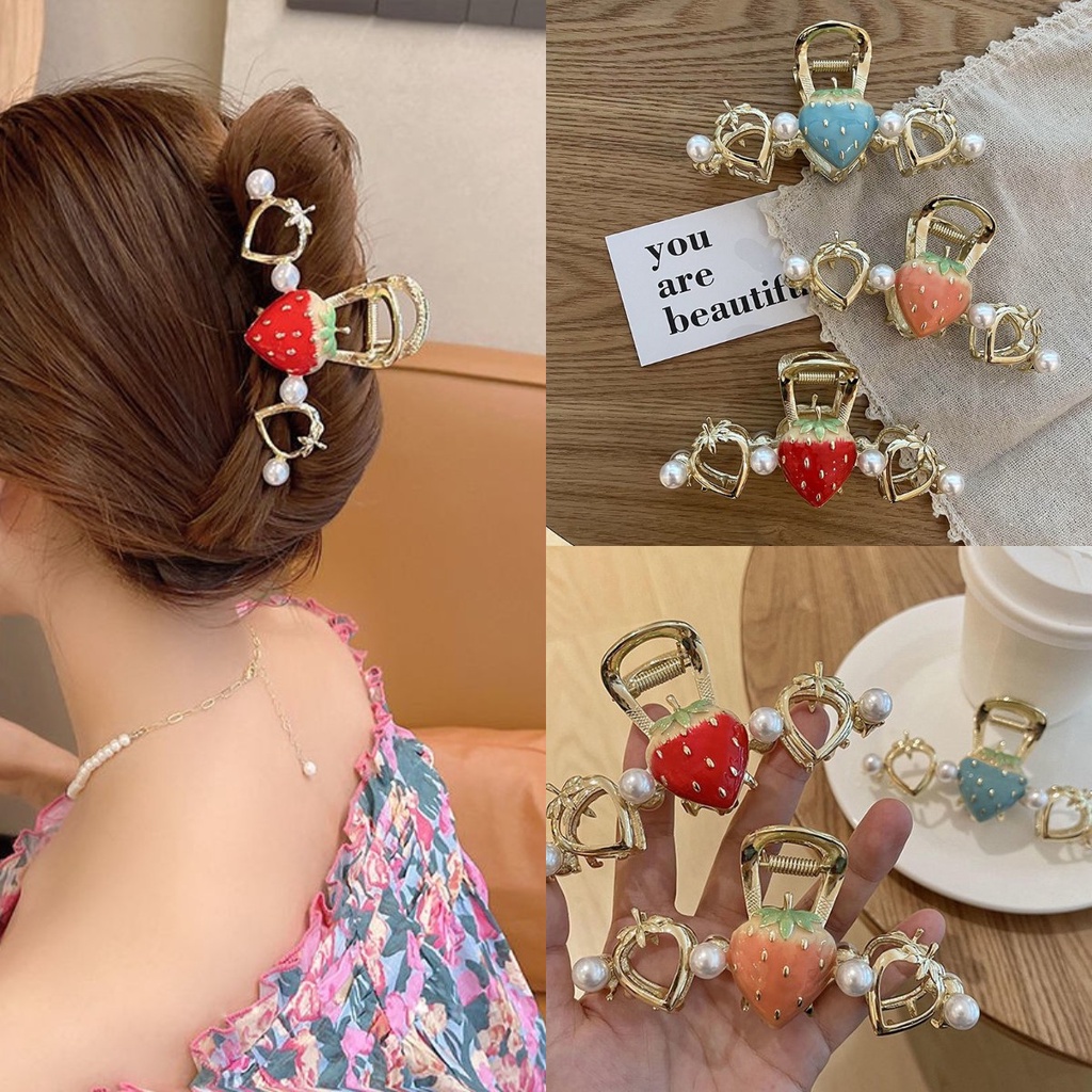 Kẹp Tóc Hình Quả Dâu Màu Xanh Đỏ Phong Cách Mới 2022