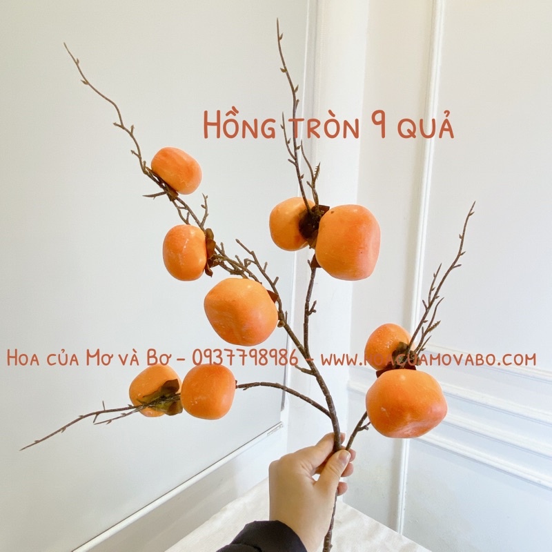 Cành Quả Hồng Giả Cao Cấp Merber (Mơ &amp; Bơ) Cành 6/7/8/9 Quả Có Lá Quả 75cm - Cành Quả Khô Trang Trí Decor Nhà