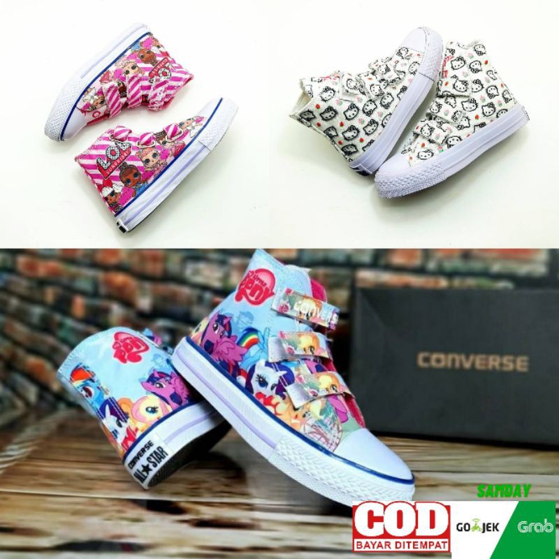 Giày Thể Thao Converse Cổ Cao Quai Dán Năng Động Hợp Thời Trang Cho Bé Gái Size 23-35