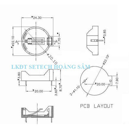 Đế giữ pin khay pin Đế pin cúc áo CR2032-2-1 socket Battery holders