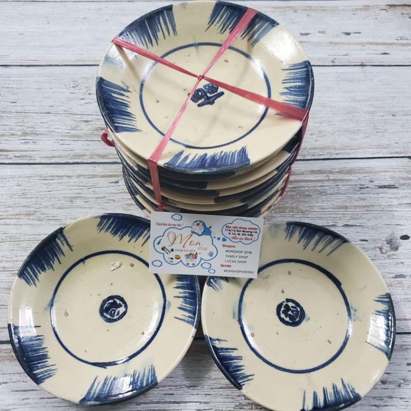 Đĩa Gốm hoa văn Nam Bộ Xưa 15*2.5cm