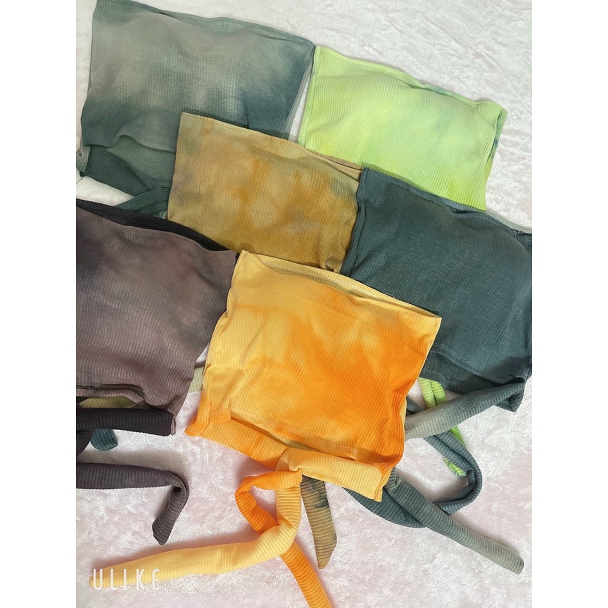 áo ống thun gân màu loang cột dây eo xinh có mút