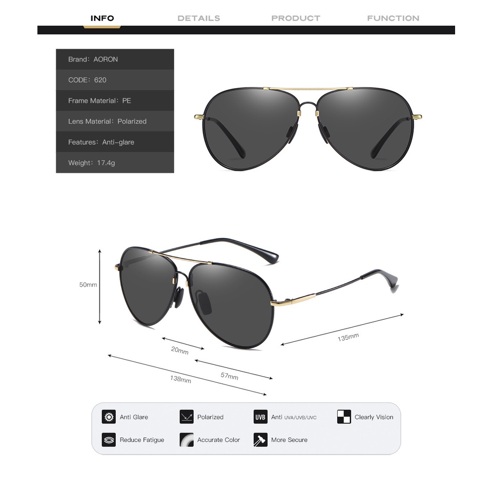 Kính mắt thời trang nam cao cấp AviatorAoron mắt kính phân cực polarized chống bức xạ chống tia UV chống chói tàu xe tốt