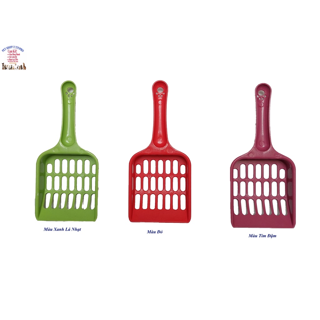 Xẻng xúc cát Mèo Dài 20cm Khắc lỗ hình bàn chân trên đầu cán Chất liệu nhựa an toàn, tiện lợi