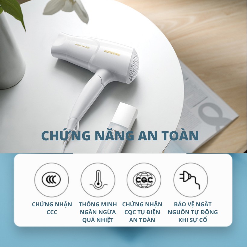 Máy Sấy Tóc Cao Cấp Poree 1600W 1615 Chiều Nóng Lạnh Bảo Vệ Quá Nhiệt Chính hãng