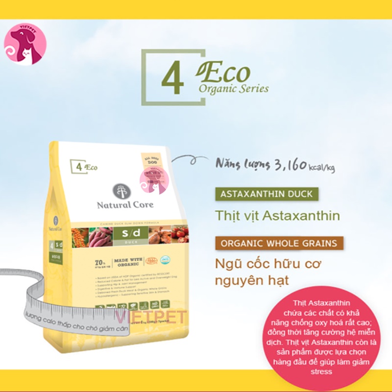 Combo thức ăn cho chó - Hạt hữu cơ Nature Core chay từ rau củ &amp; giảm cân (NK Hàn Quốc)