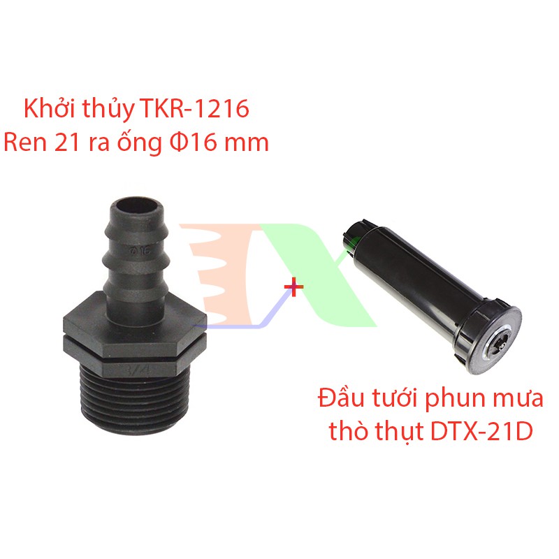 Đầu tưới phun mưa thò thụt DTX-21D, Béc tưới cỏ thu gọn điều chỉnh góc độ tưới 25°-360° + Khởi thủy ren 21-16mm