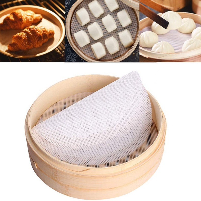 Set 5 tấm lưới lót nồi hấp bánh bao hình tròn bằng silicone chống dính có thể tái sử dụng 40cm