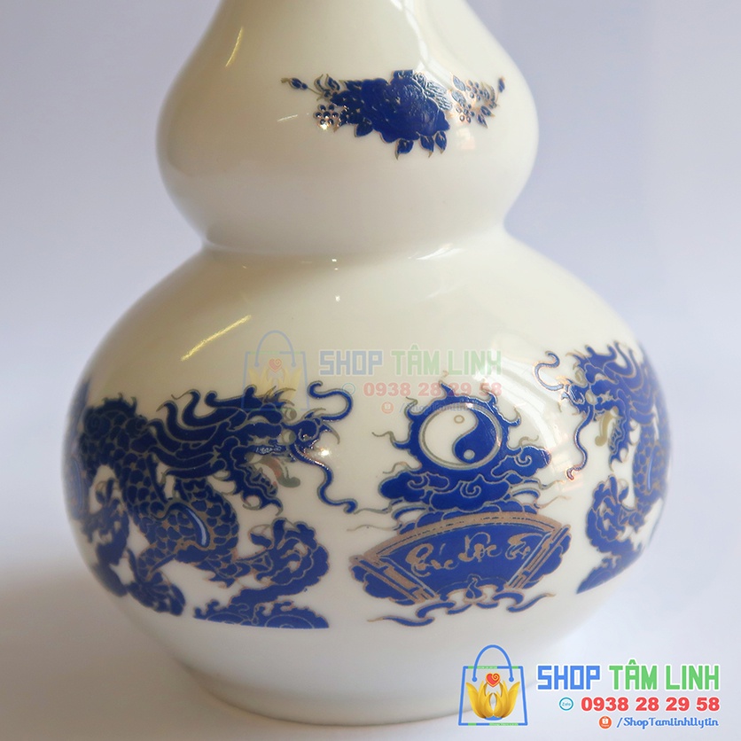 Nậm rượu Bát Tràng đồ thờ cúng đẹp men xanh kim vẽ vàng Shoptamlinh