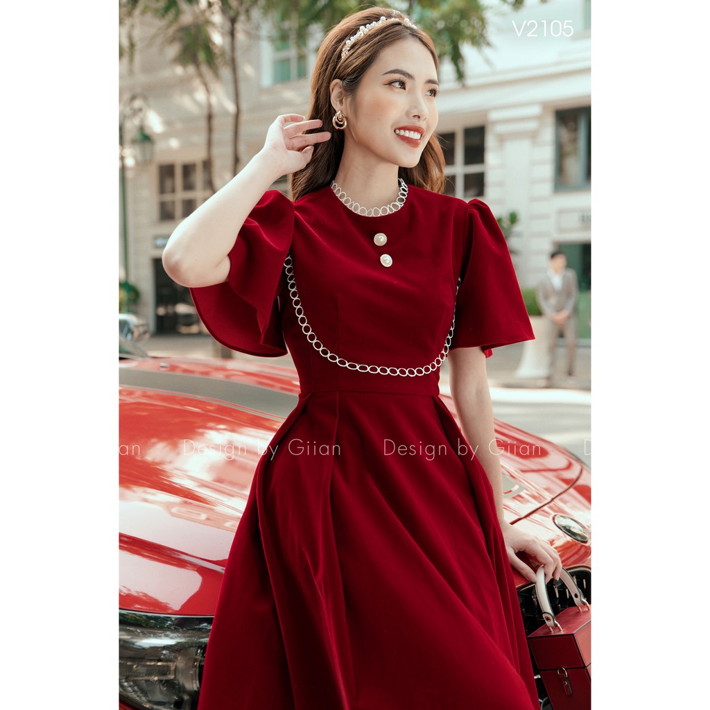 Đầm nữ váy đỏ dự tiệc nổi bật sang chảnh tiểu thư Thời Trang Emy VV8