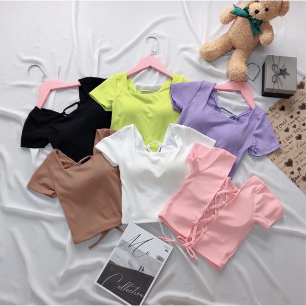 Áo croptop đan dây hở lưng có mút ngực, chất thun borip cap cấpU