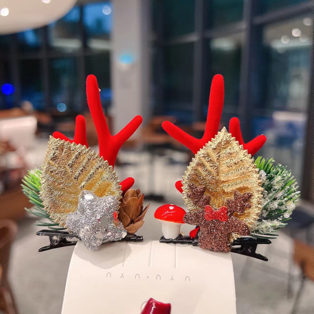 Kẹp Tóc Hình Sừng Tuần Lộc Giáng Sinh Phong Cách Mori Mới 2022