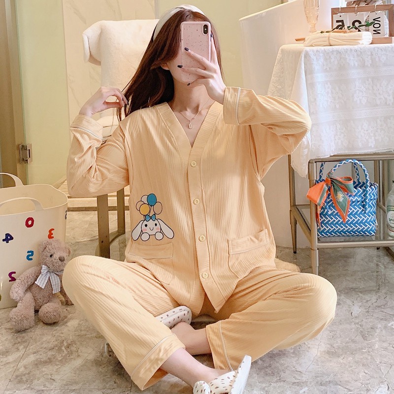 Đồ bộ bầu và sau sinh cho con bú dáng pyjamas trẻ trung lịch sự mặc khi ở cữ, mang thai