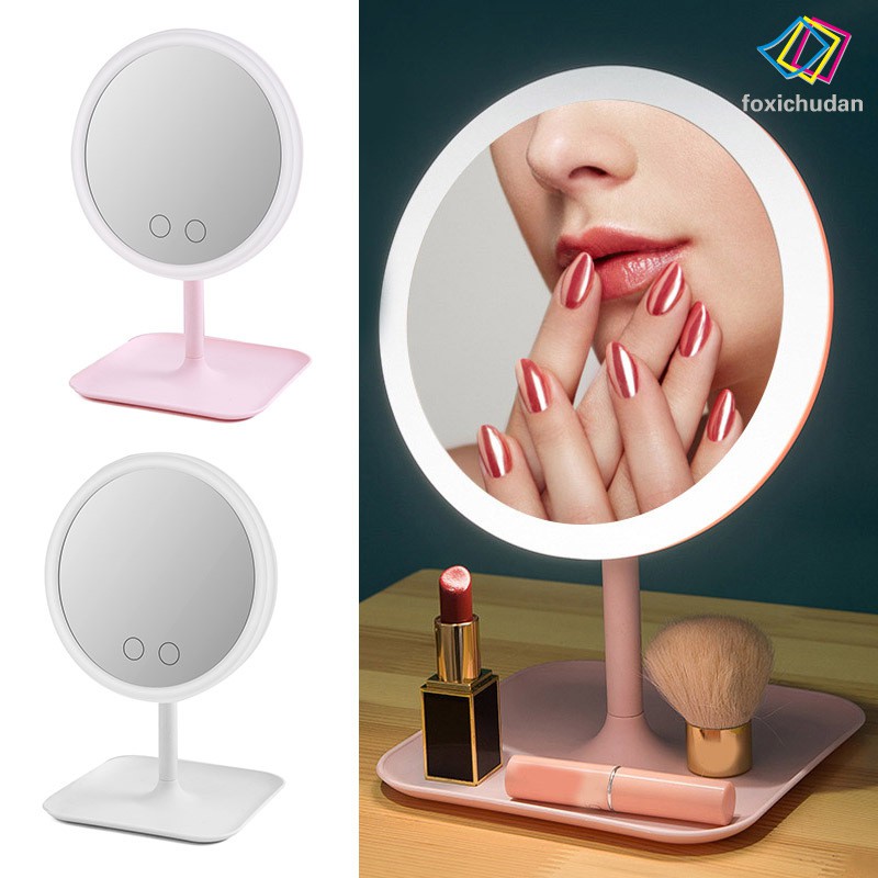 [FCD] LED Lighted Makeup Mirror Desktop Dressing Mirror Fill Light Female Portable Beauty Mirror For Home Travel