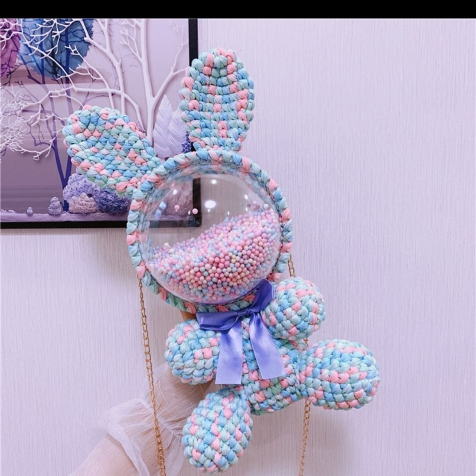 Handmade woven bag DIY material bag shoulder transparent backpack cute cartoon bunny homemade