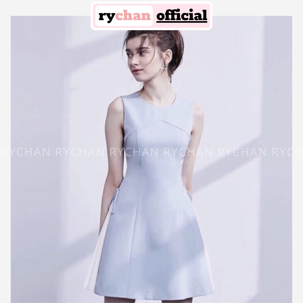 Đầm Nữ Dự Tiệc Màu Xanh Form Ngắn Cổ Tròn Không Tay Thắt Dây Eo Thanh Lịch Sang Trọng [ẢNH THẬT CUỐI] - DX9929