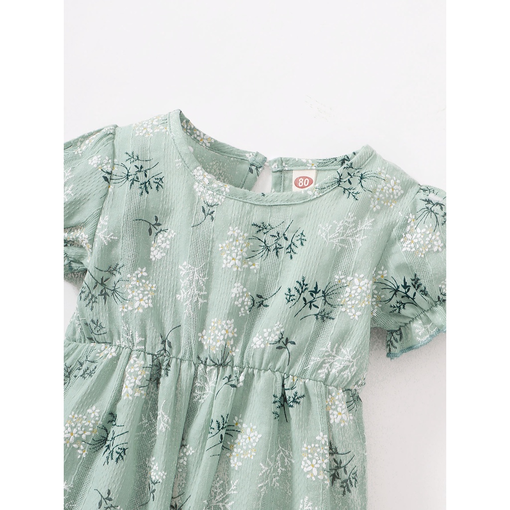 Áo liền quần MIKRDOO ngắn tay in hoa dễ thương cho bé gái sơ sinh