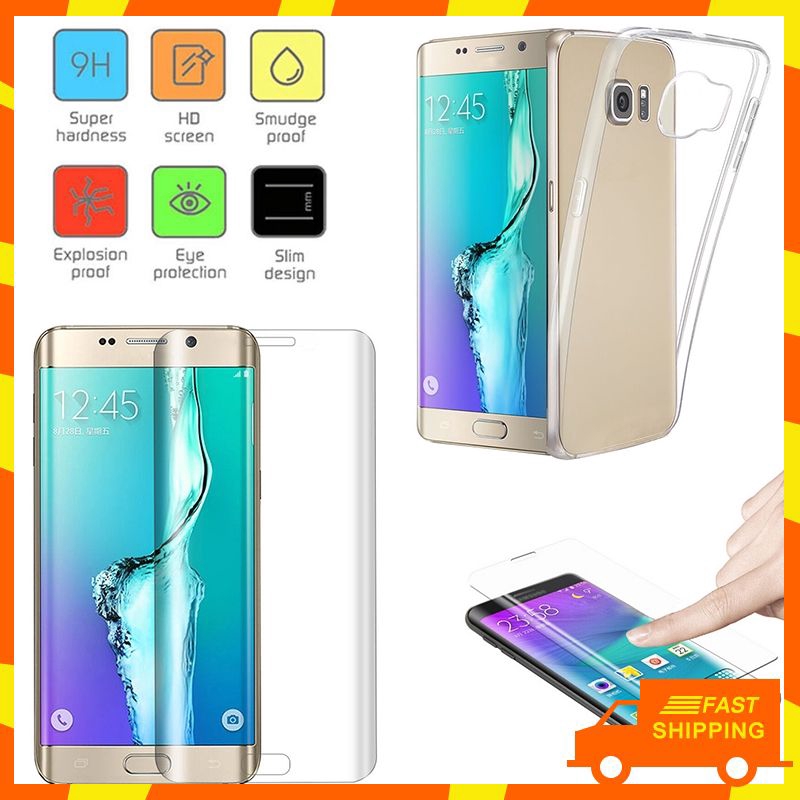 Ốp điện thoại trong suốt và kính cường lực độ cứng 9H cho Samsung Galaxy S6 Edge Plus ZJ