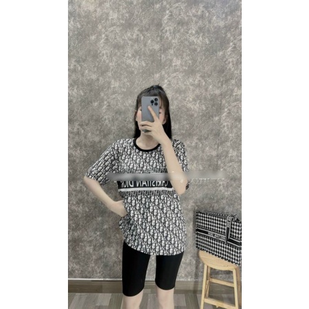 Set Bộ Quần Ngố Ôm Kèm Áo Thun Form Rộng In Nhiệt