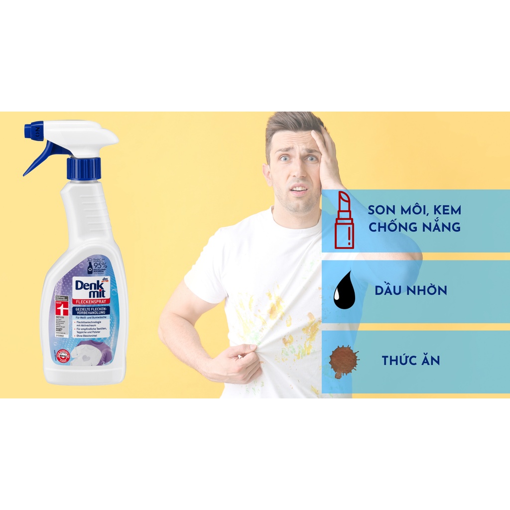 Denkmit - Chai xịt hỗ trợ giặt vết bẩn cứng đầu trên quần áo Fleckenspray, 500ml - Hàng nhập khẩu Đức
