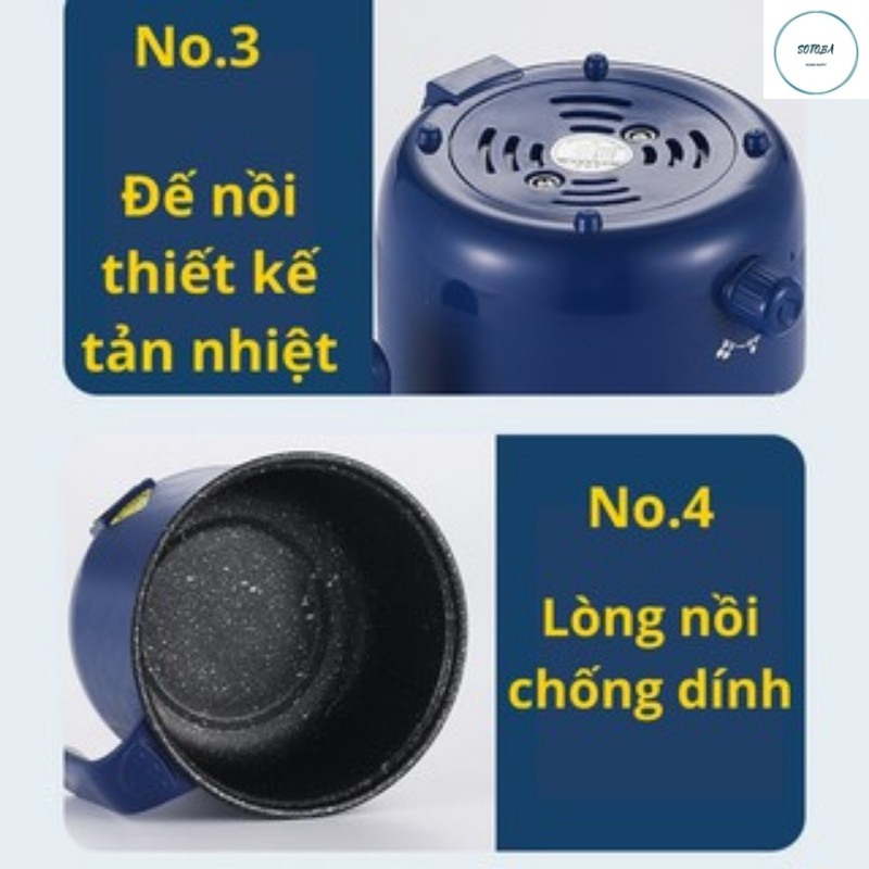 Ca Nấu Mì Nồi Lẩu Điện Mini 2 Tầng Kèm Giá Hấp Đa Năng Nướng Chiên Chống Dính Vấn Đá Tiện Lợi mẫu mới