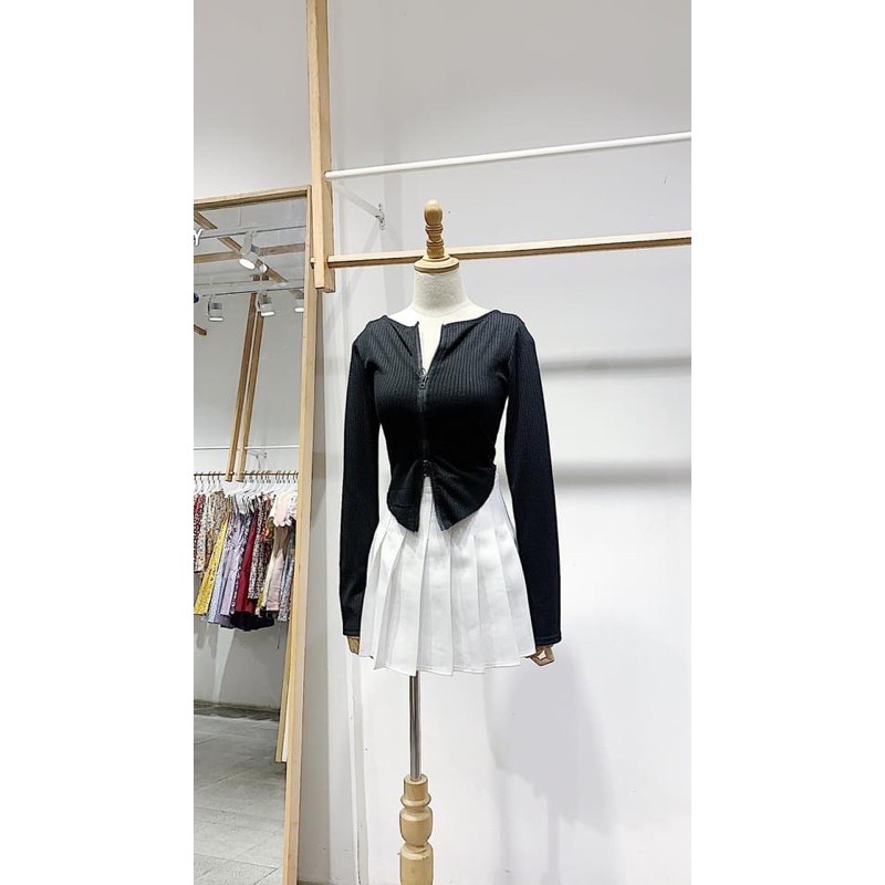 Áo Crop Tay Dài Phối Khoá Kéo Tuỳ Chỉnh Sexy Cưng xỉu [ ẢNH THẬT 100% ]