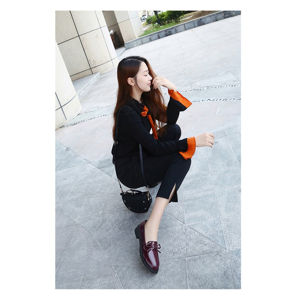 Giày lolita mũi nhọn da bóng, có nơ siêu xinh, dáng cơ bản T0909 | BigBuy360 - bigbuy360.vn