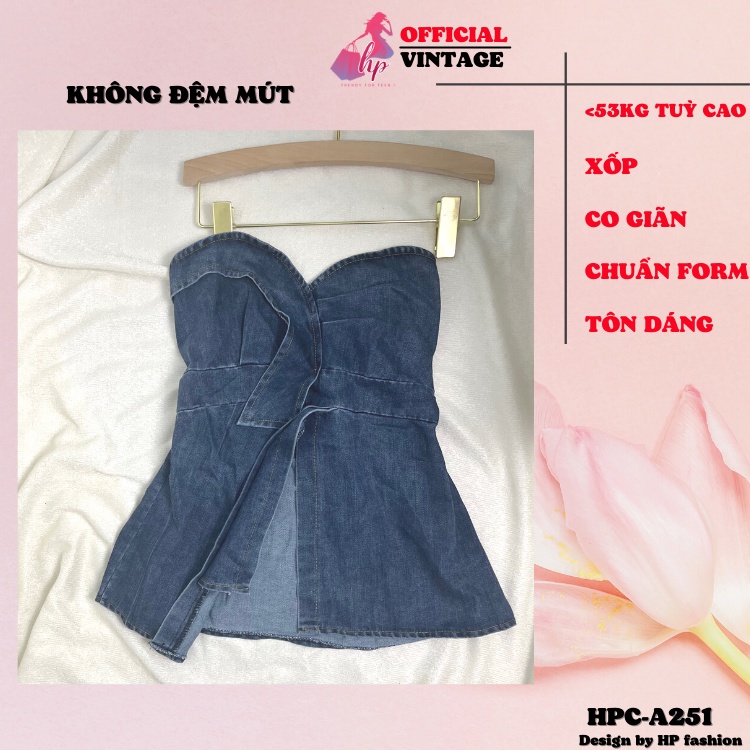 Áo ống jean cúp ngực, áo kiểu quây xẻ body nhún lưng kiểu hàn quốc tôn dáng mã A251