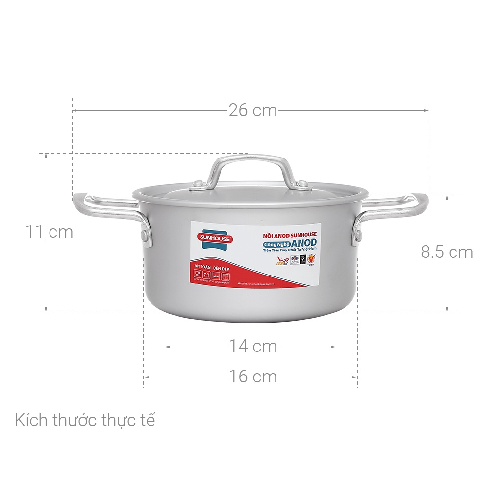 NỒI NHÔM ANOD SUNHOUSE 16/20/24/26/30/32CM
