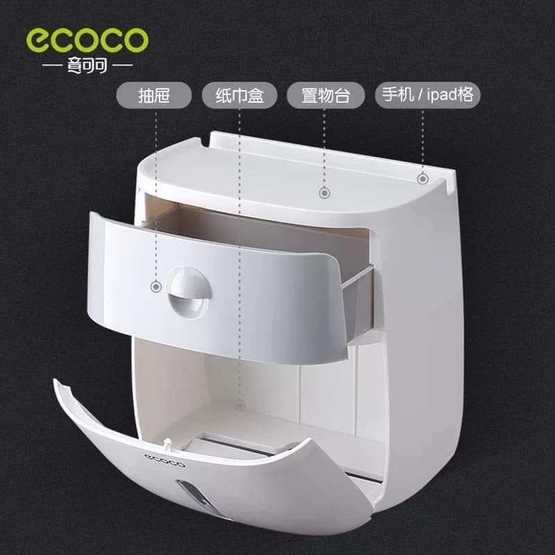 Hộp đựng giấy vệ sinh đa năng treo tường chống thấm nước, thương hiệu Ecoco