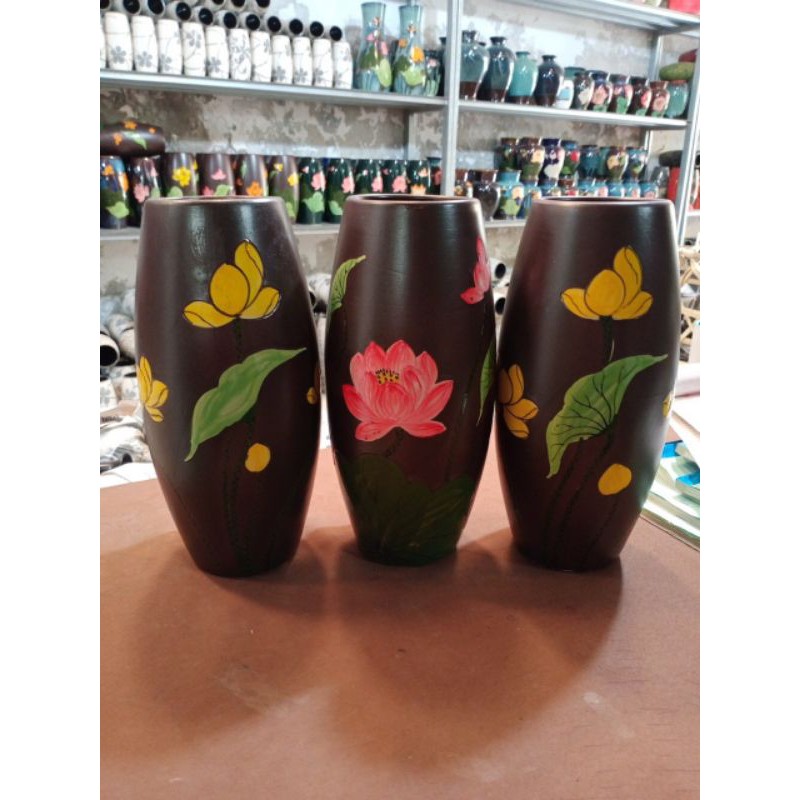 Lọ hoa vẽ sen trang trí decor Gốm Sứ Bát Tràng