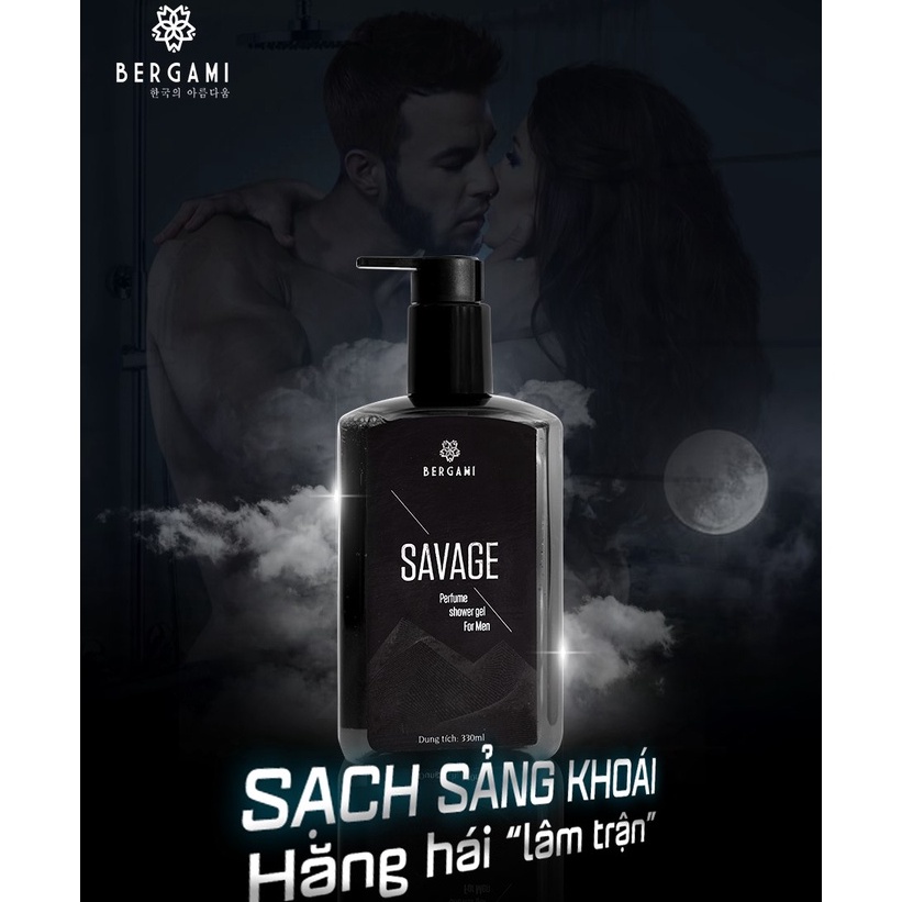 Combo Sữa tắm nước hoa nam Bergami Savage 330ml &amp; Nước hoa nam Bergami Savage Gỗ Xồi  35ml