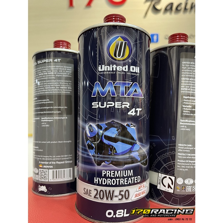 Nhớt Xe Máy UNITED OIL MTA SUPER 4T PREMIUM HYDROTREATED SEA 20W50 | ASI SL JASO MA2 Dung Tích 800Ml - 1000 ML