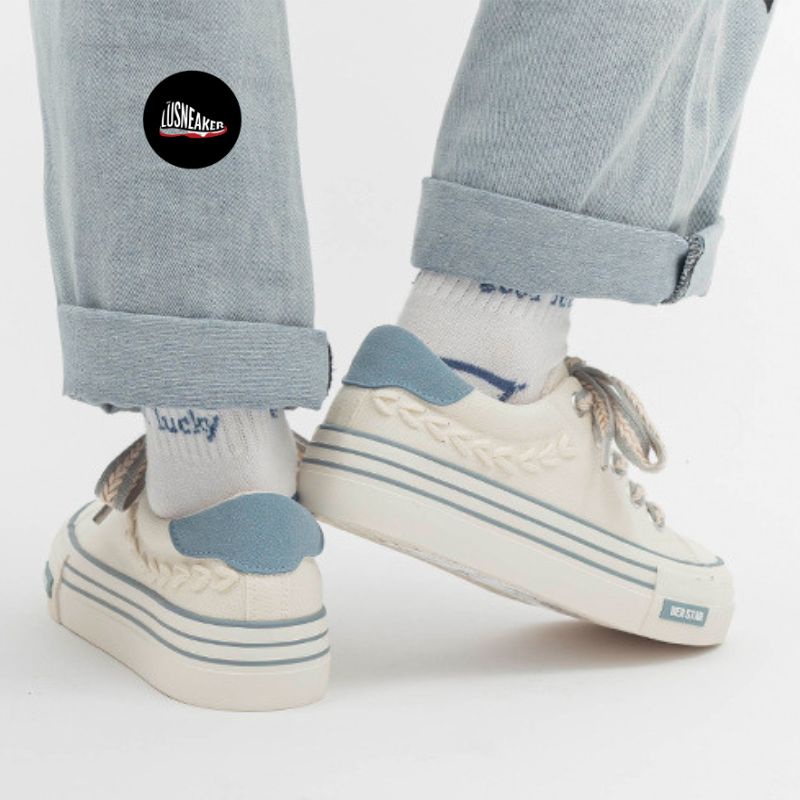Giày nữ, giày thể thao nữ thêu nổi bông lúa đế cao 3cm màu đen, màu kem size 36-40 [Lù store] G01