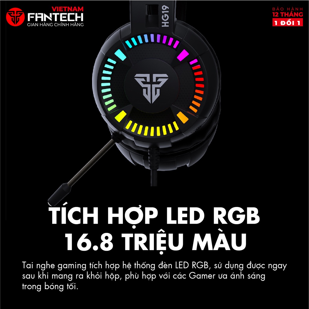 Tai Nghe Gaming Chụp Tai FANTECH HG19 IRIS LED RGB Jack 3.5mm Kèm Jack Nguồn LED USB 2.0 Mic Chống Ồn -  Hàng Chính Hãng