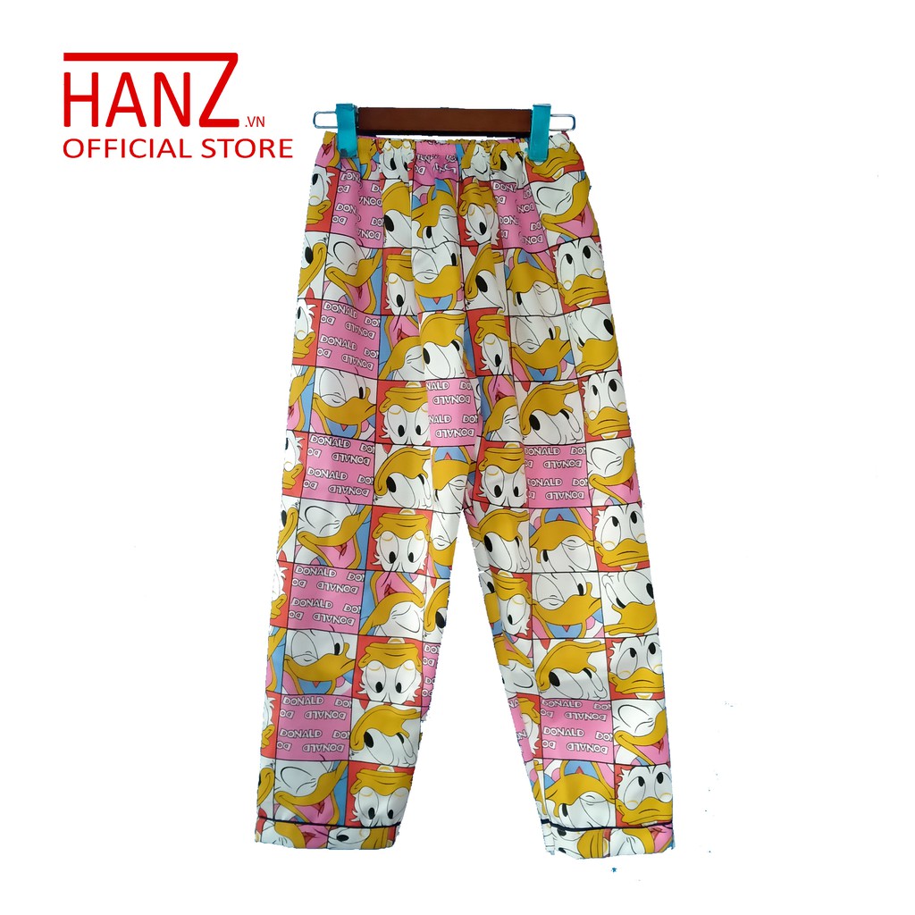 Bộ ngủ pijama lụa kate thái áo dài quần dài bộ mặc nhà Hanz.vn mềm mại dễ thương H 1 Vịt vàng