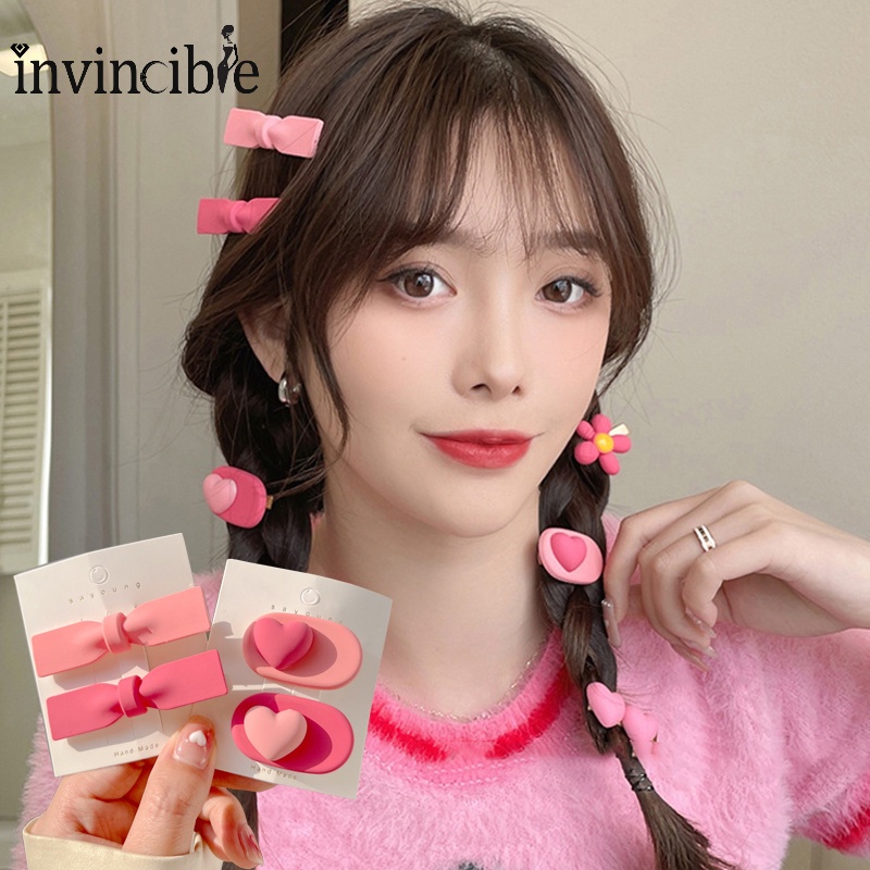 Kẹp Tóc Mỏ Vịt Hình Nơ / Trái Tim Màu Hồng Trơn Đơn Giản Cá Tính Cho Nữ