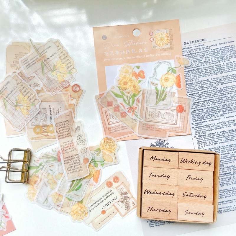 Túi 30 Sticker vintage trang trí sổ tay bullet journal