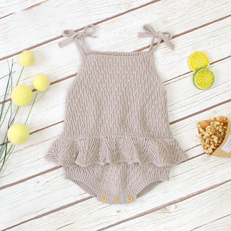 Áo Liền Quần Bằng Len Không Tay Phối Bèo Thời Trang Mùa Hè Cho Bé Gái
