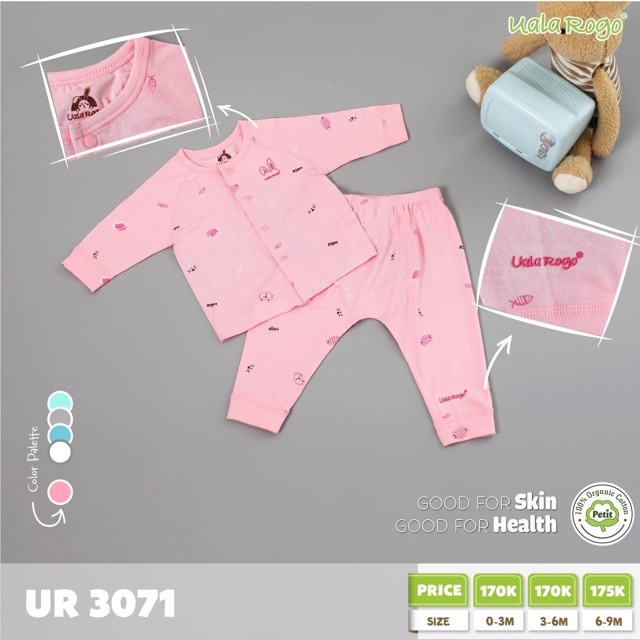Bộ áo dài tay quần dài uala rogo cài khuy giữa  petit va cotton cho bé