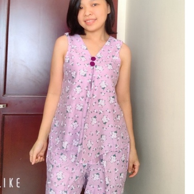 Trời trang mặc nhà cao cấp cotton lụa áo vạt chéo quần đùi