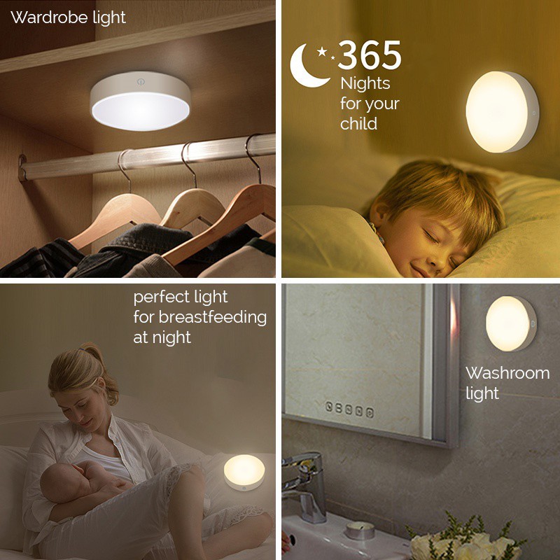 Đèn LED cảm biến thông minh dáng tròn thích hợp cho tủ quần áo/hành lang/cầu thang/phòng ngủ/phòng tắm