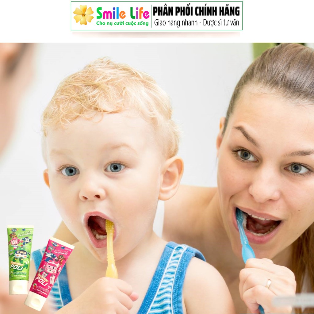 SMILE LIFE | Kem Đánh Răng Trẻ Em Cao Cấp POLI ® 80g - Tái Tạo Men Răng, Ngăn Chặn Sâu Răng, An Toàn Cho Bé