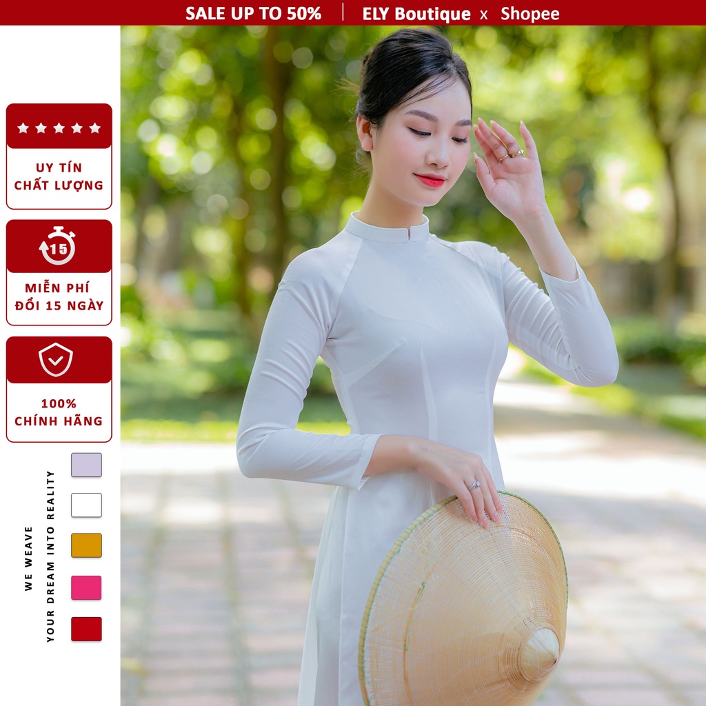 Áo dài trắng học sinh, sinh viên ELY lụa tây thi trơn chuẩn form đẹp LHS01