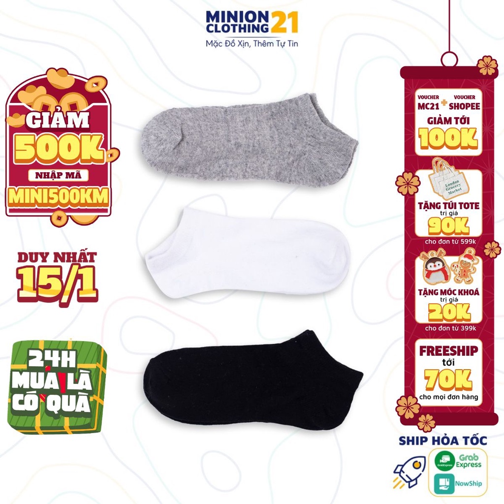Tất cổ ngắn nam nữ MINIONCLOTHING trơn chất vải mềm thoáng khí vớ cổ cao unisex phong cách Hàn Quốc S2904