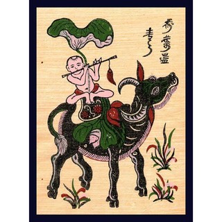 tranh đông hồ cưỡi trâu thổi sáo tặng kèm khung tranh