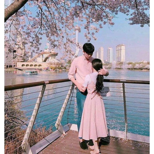 SET ĐỒ ĐÔI NAM NỮ ĐẸP COUPLE TINA SET ĐỒ CẶP NAM NỮ - SET ÁO THUN PHỐI VÁY 2 DÂY MÀU HỒNG PASTER SIU XINH CHO CÁC COUPLE